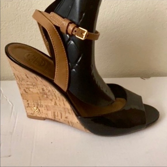 Tory Burch Ashton Patent Cork Wedge Sandals Heels - Picture 6 of 13